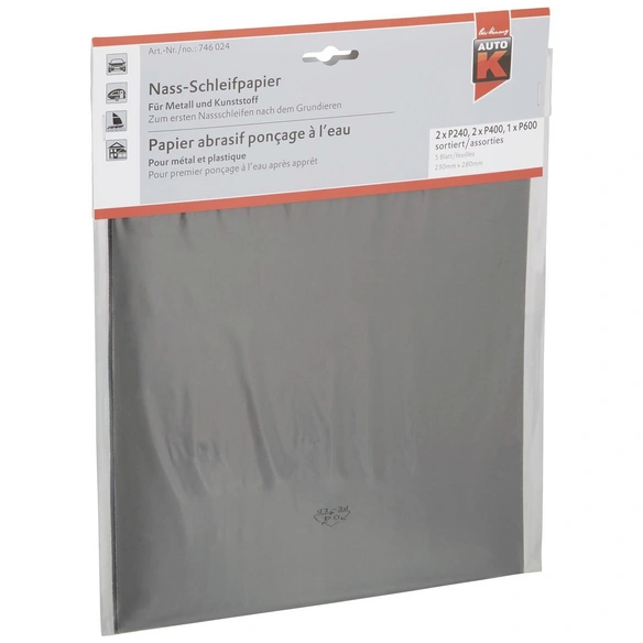 Nass-Schleifpapier, für Metall, Kunststoff, grau