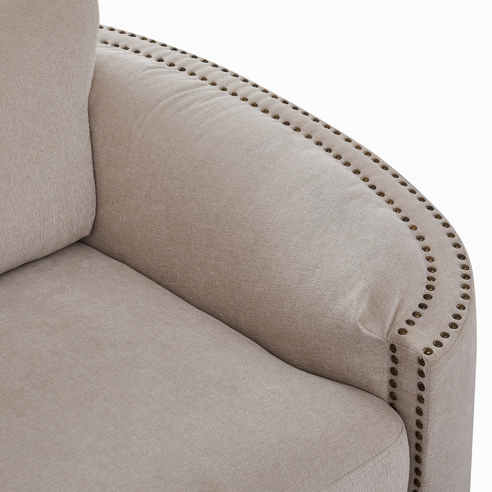 Sofa with Semilunar Arm, Rivet Detailing, and Solid Frame