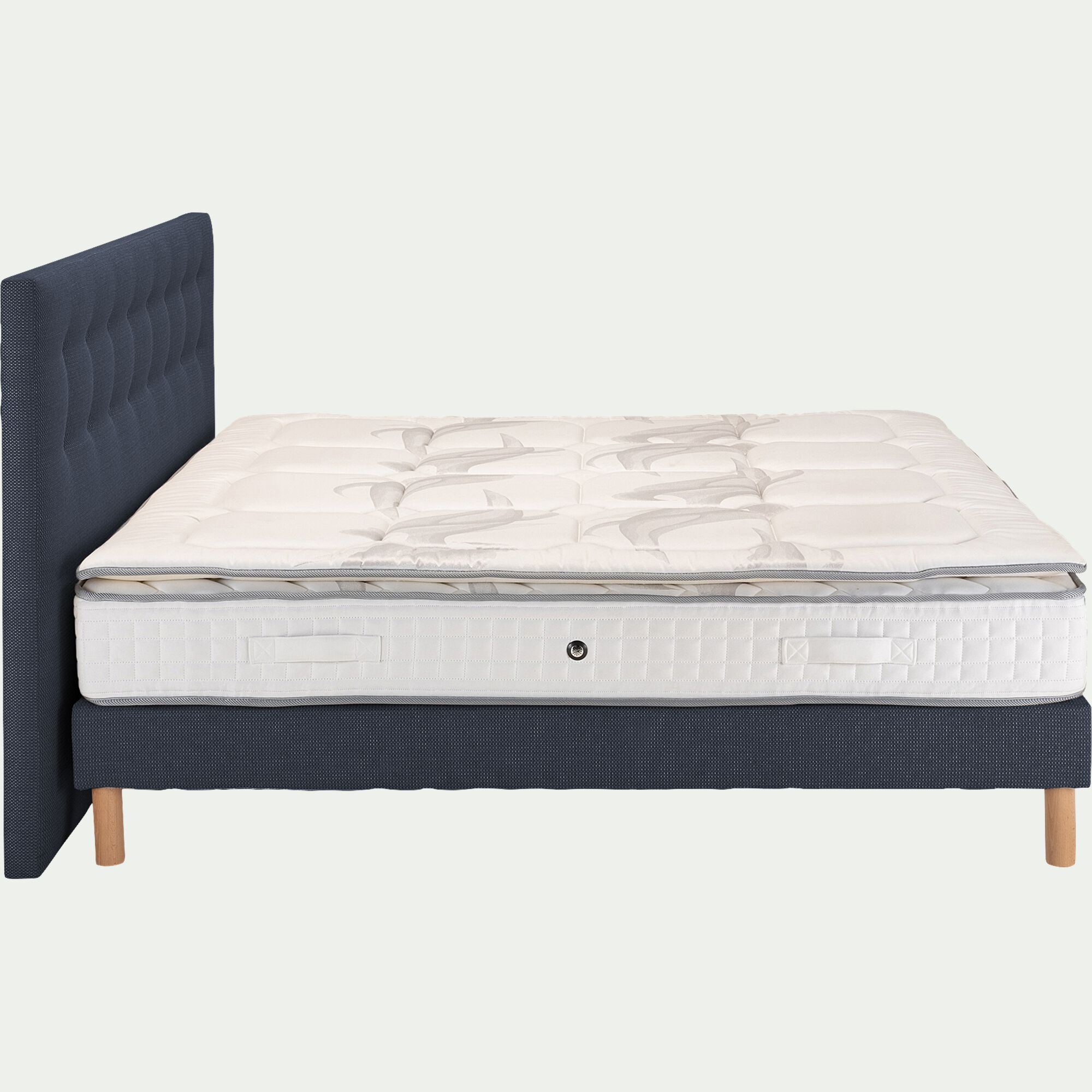 SEILLANS - Ensemble matelas et sommier avec tête de lit en tissu moelleux - gris 180x200cm