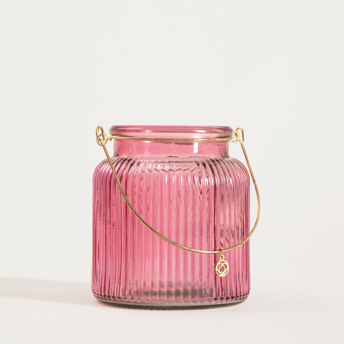 Lampion FIG ryflowany z zawieszką różowy 10x11 cm