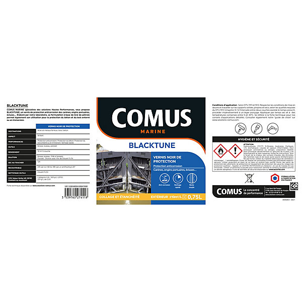 BLACKTUNE 10L - Vernis de protection noir bitumeux à base de brai de pétrole - COMUS MARINE