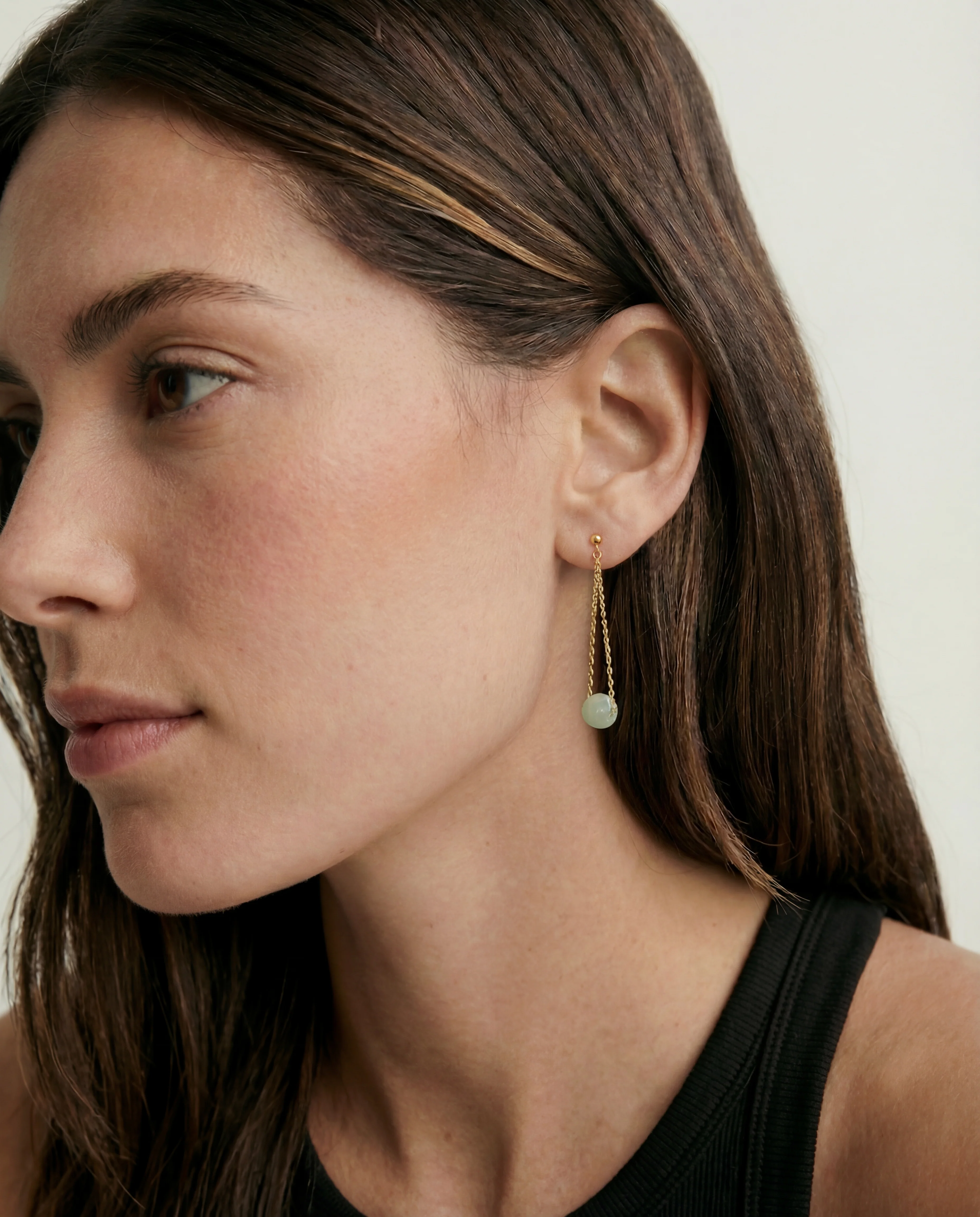 Zodiac collection | Libra — Skinny gold chain jade earrings