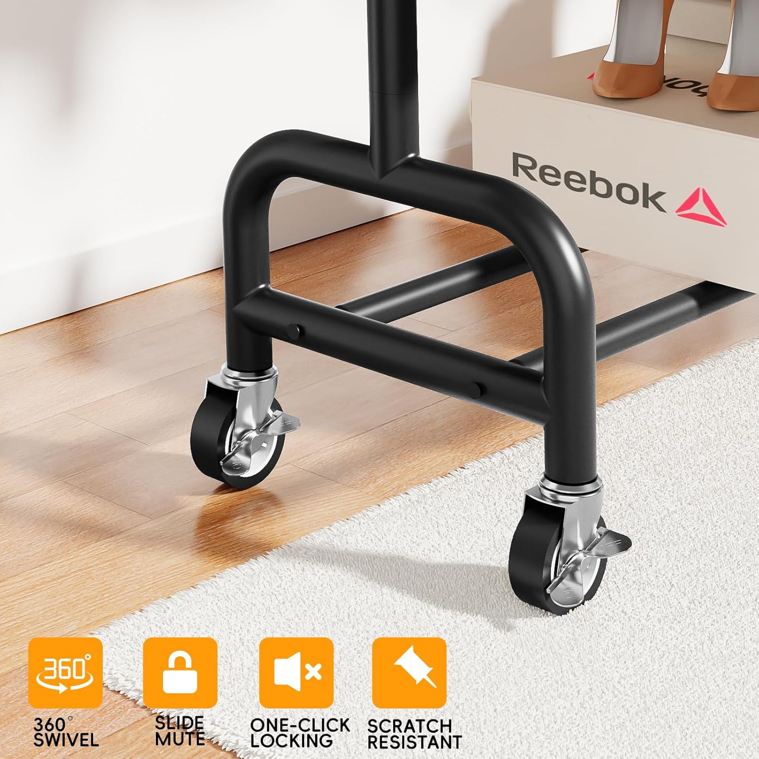Heavy Duty Clothing Racks for Hanging Clothes Rack, 45 Wide Rolling Garment Rack Metal Clothing Hanger Rack with Wheels Wardrobe Rack for Coats, Shirts, Dress, (Black)