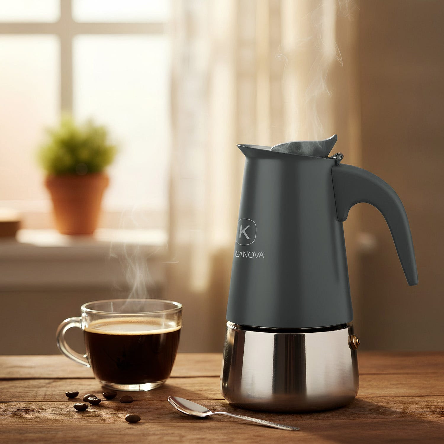 Caffettiera induzione 2 tazze grigia