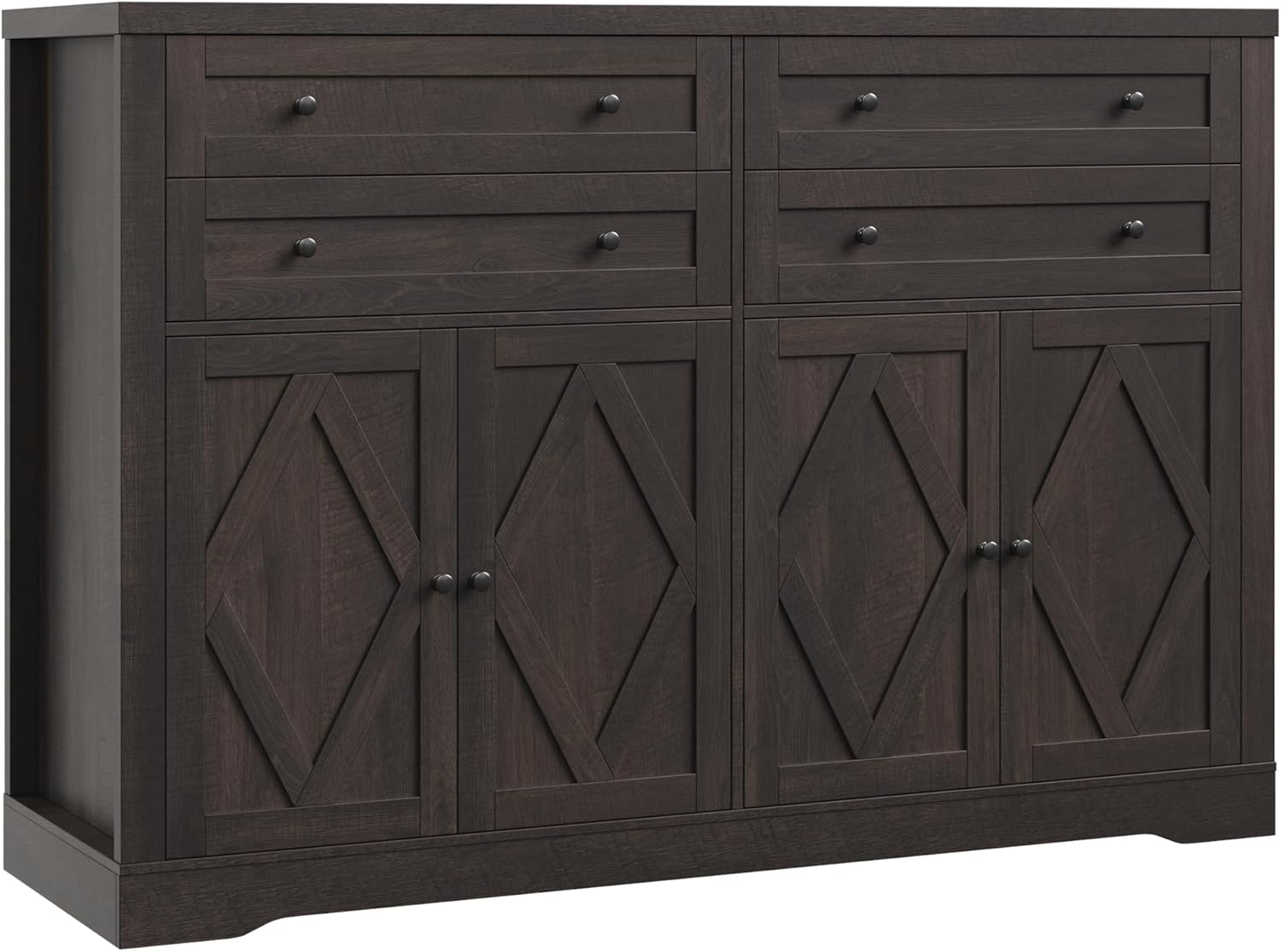 HOSTACK 55 Coffee Bar with 4 Large Drawers, 40 Tall Buffet Cabinet with Storage, Kitchen Storage Cabinet, Modern Farmhouse Sideboard Buffet, Adjustable Shelves for Living Room, Dark Brown