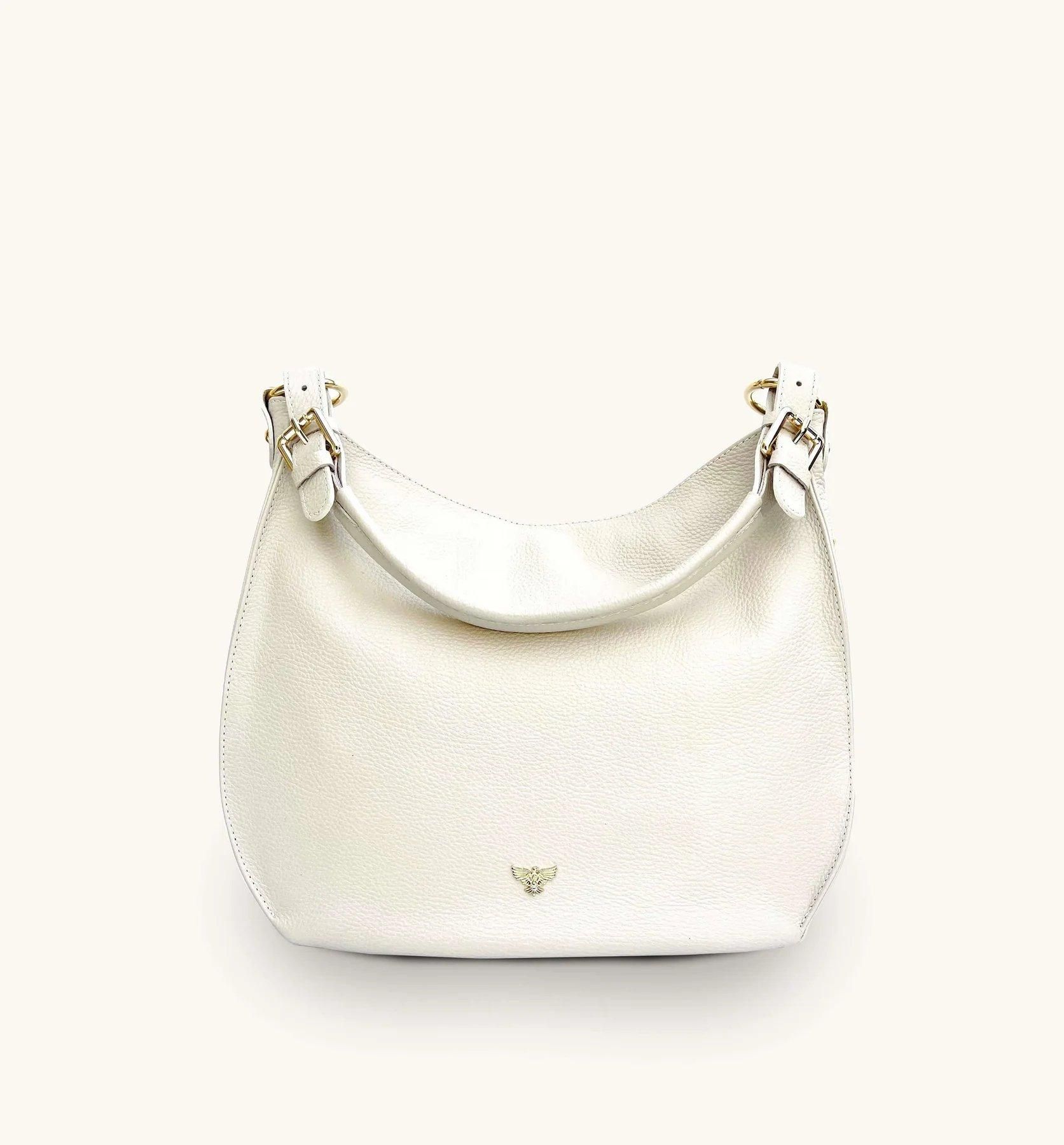Apatchy London The Harriet Stone Leather Bag With Olive Green Arrow Strap