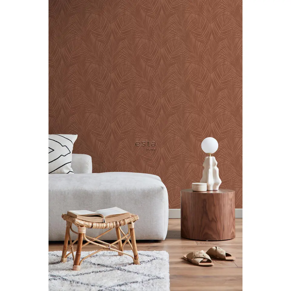 ESTAhome behang palmbladeren terracotta - 53 cm x 10.05 m