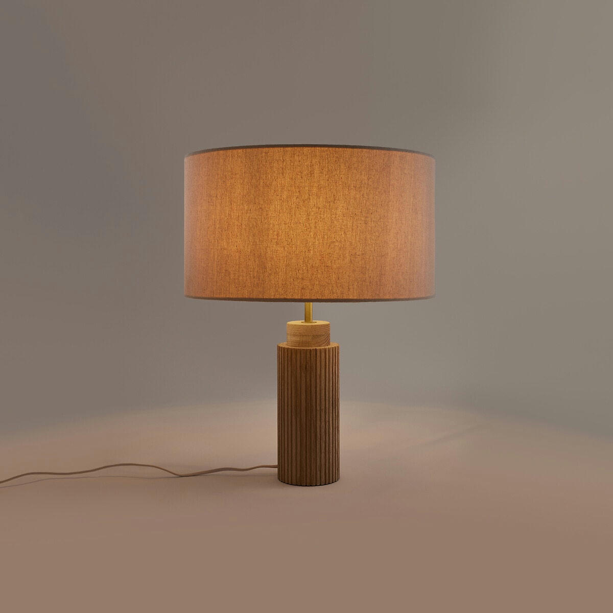 Lampe à poser en chêne, métal fer et lin, Idna