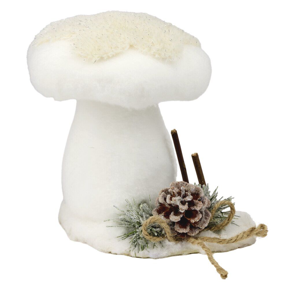 Champignon de No&euml;l effet fourrure blanc H20cm