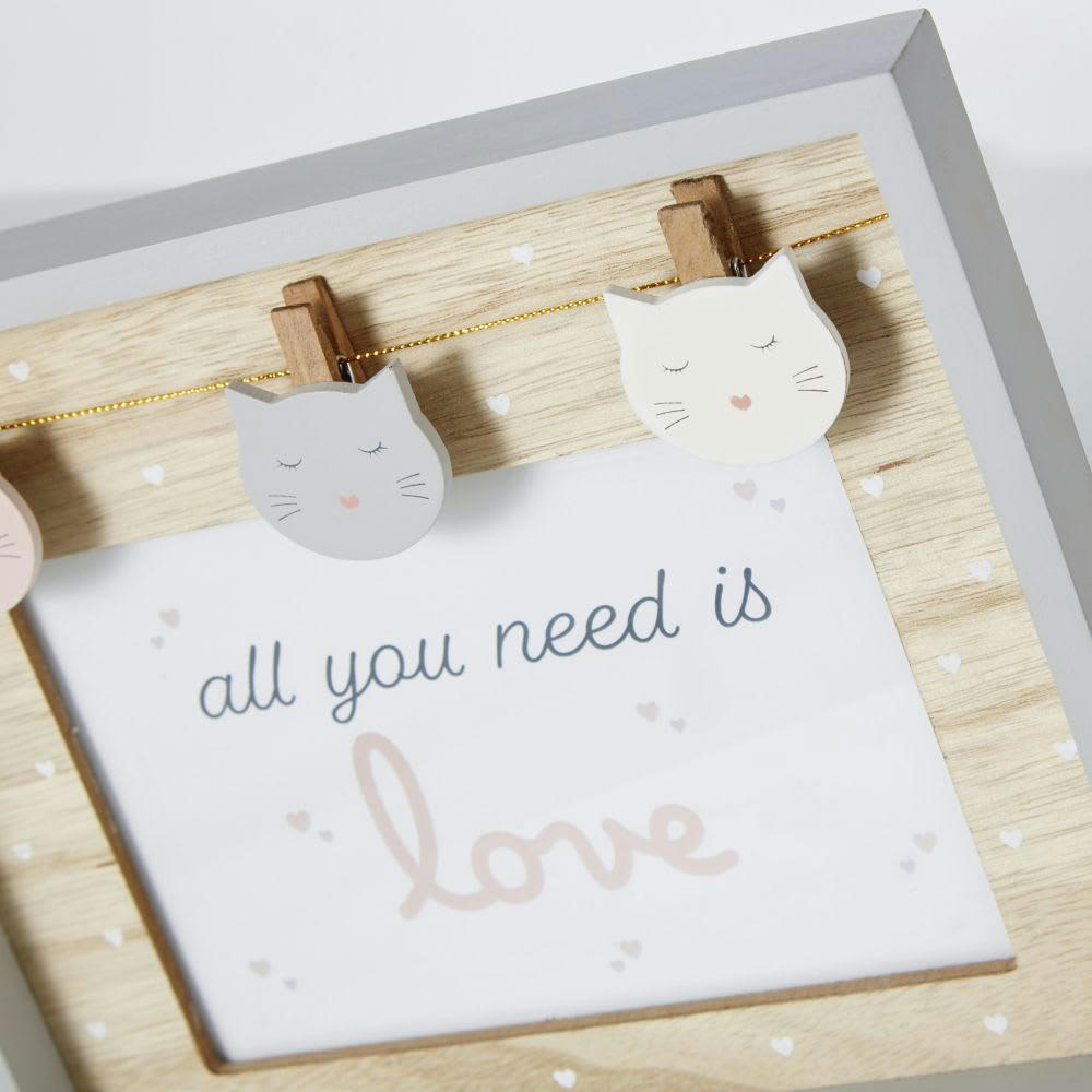 LILA - Cadre photo en pin gris avec cordelette chats 10x15
