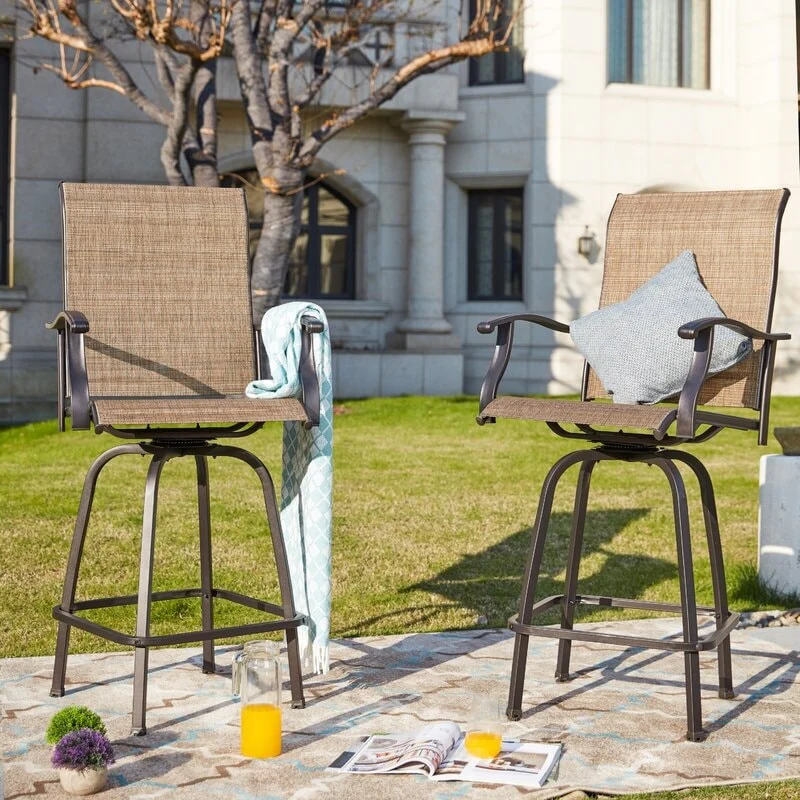 MAISON ARTS Swivel High Back Textilene Sling Fabric Patio Bar Stool Set of 2/4/6