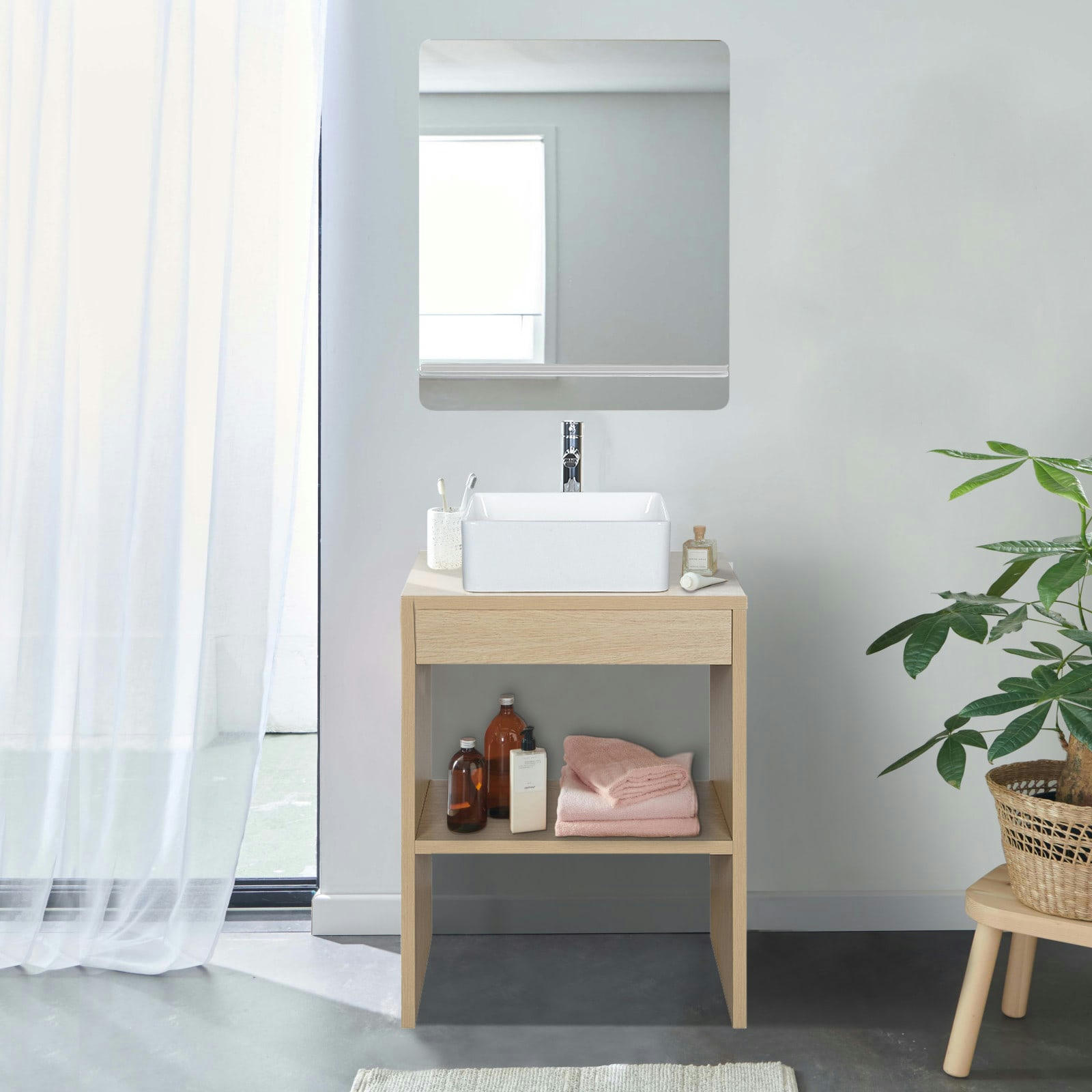 VOLLO - Meuble de salle de bain 60 cm  avec miroir et vasque