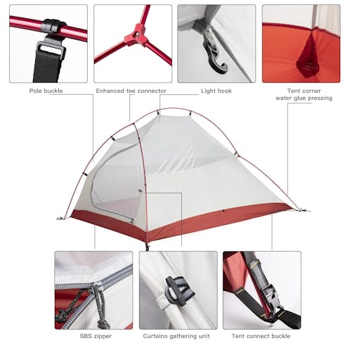 NNEOBA Ultralight 2-Person Backpacking Tent 20D Nylon Waterproof White