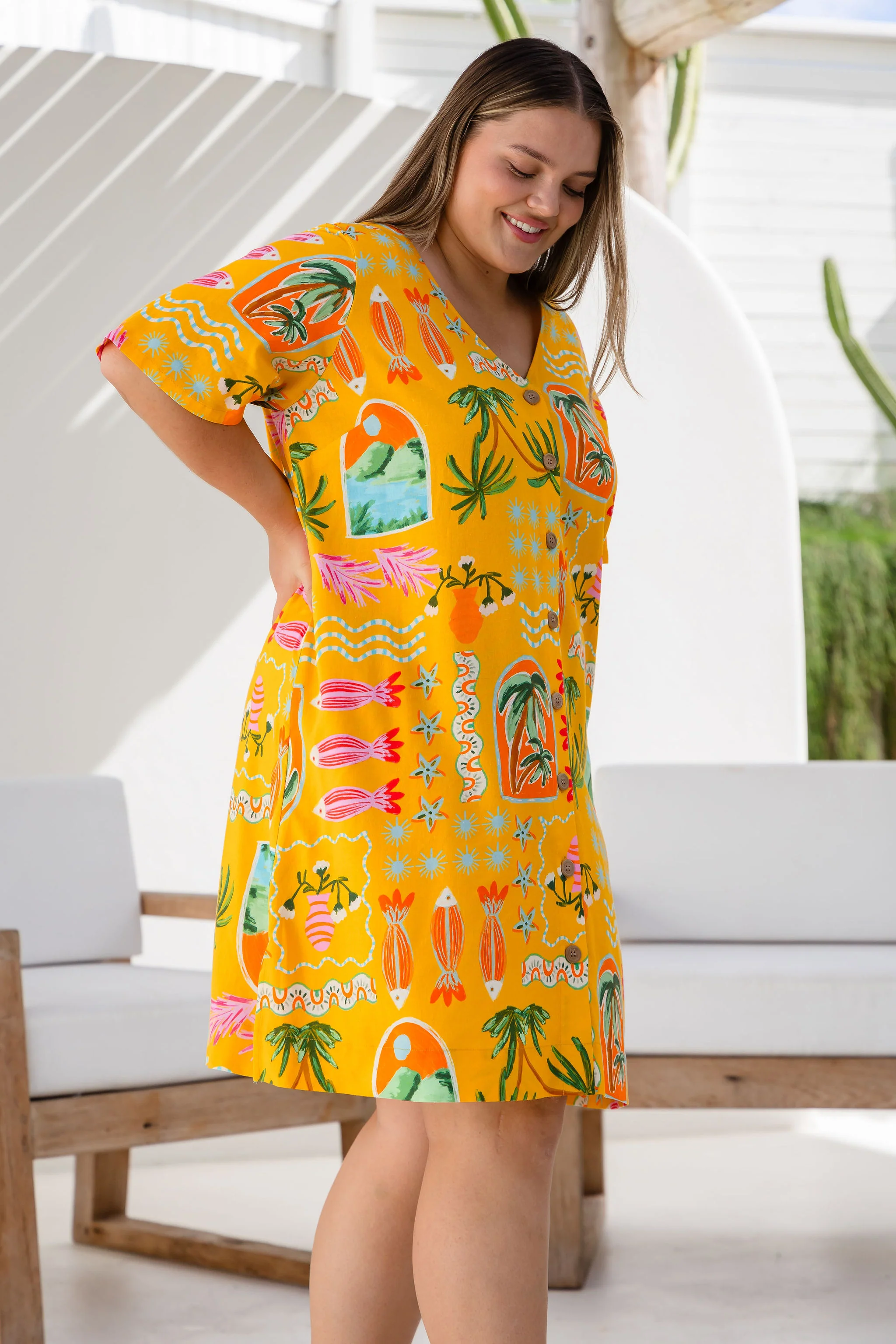 Jada Linen Blend Dress in Star Fish Fiesta