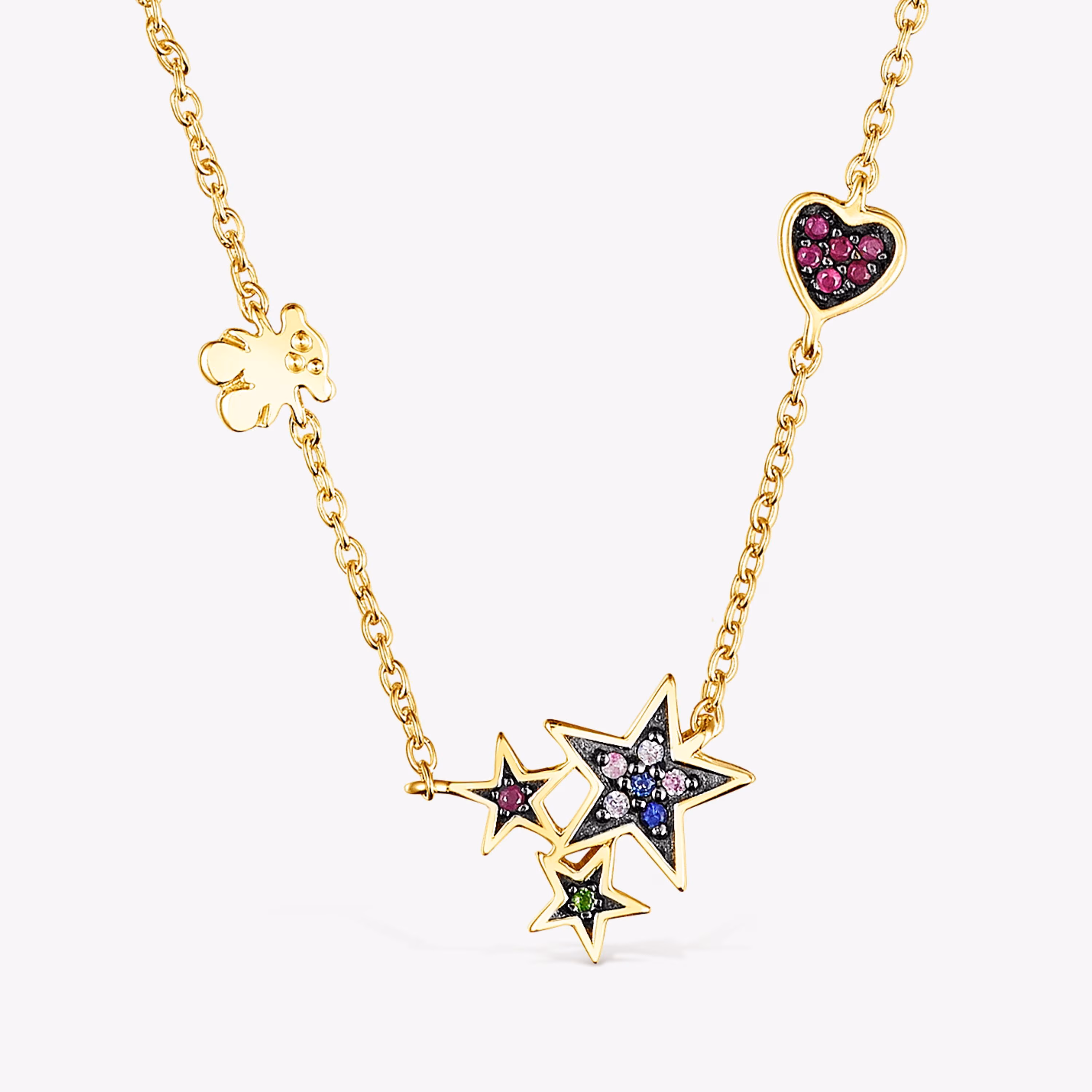 Collar con baño de oro 18 kt sobre plata y gemas Teddy Bear