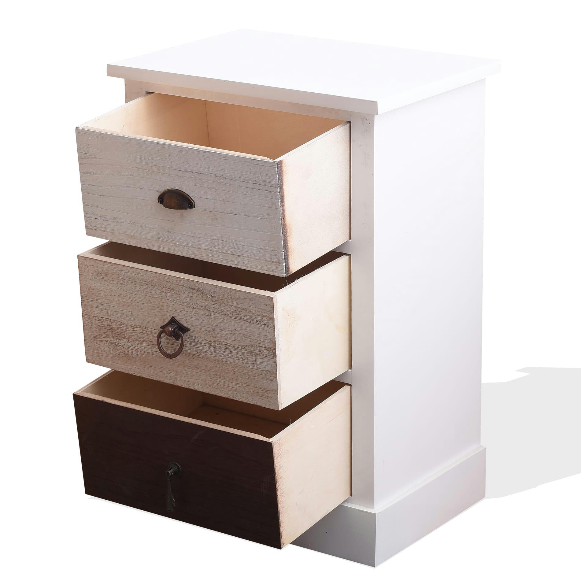 - Table de chevet avec 3 tiroirs en bois blanc et marron