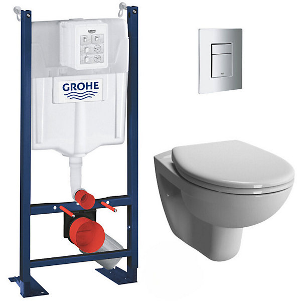 Grohe Pack WC Bâti Autoportant Rapid SL   WC Vitra Normus   Abattant softclose   Plaque chrome