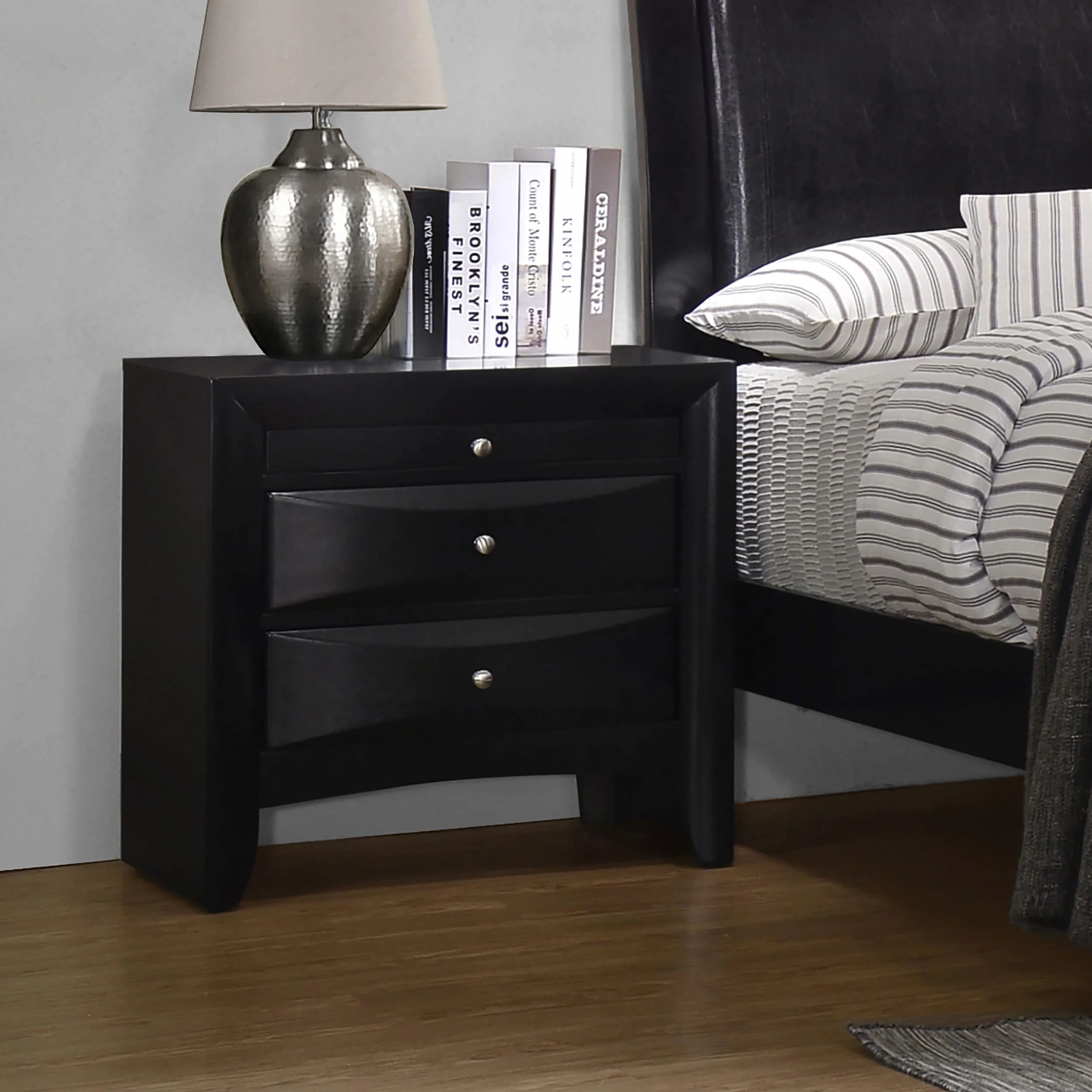 Briana Contemporary 2-drawer Nightstand Black