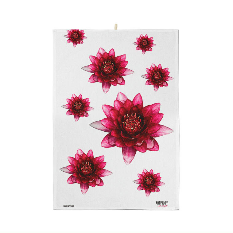 - Torchon fleur coton blanc