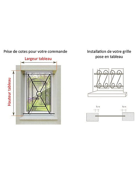 Grille de Defense Close pour Fenetre H 95 cm x L 60 cm (côte tableau)
