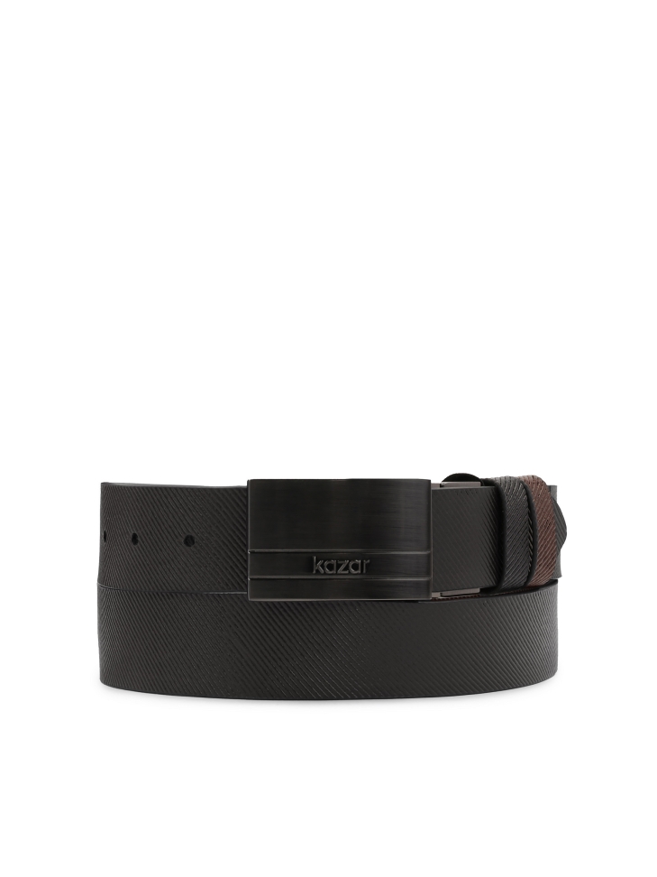 Double-sided belt with embossed striped pattern