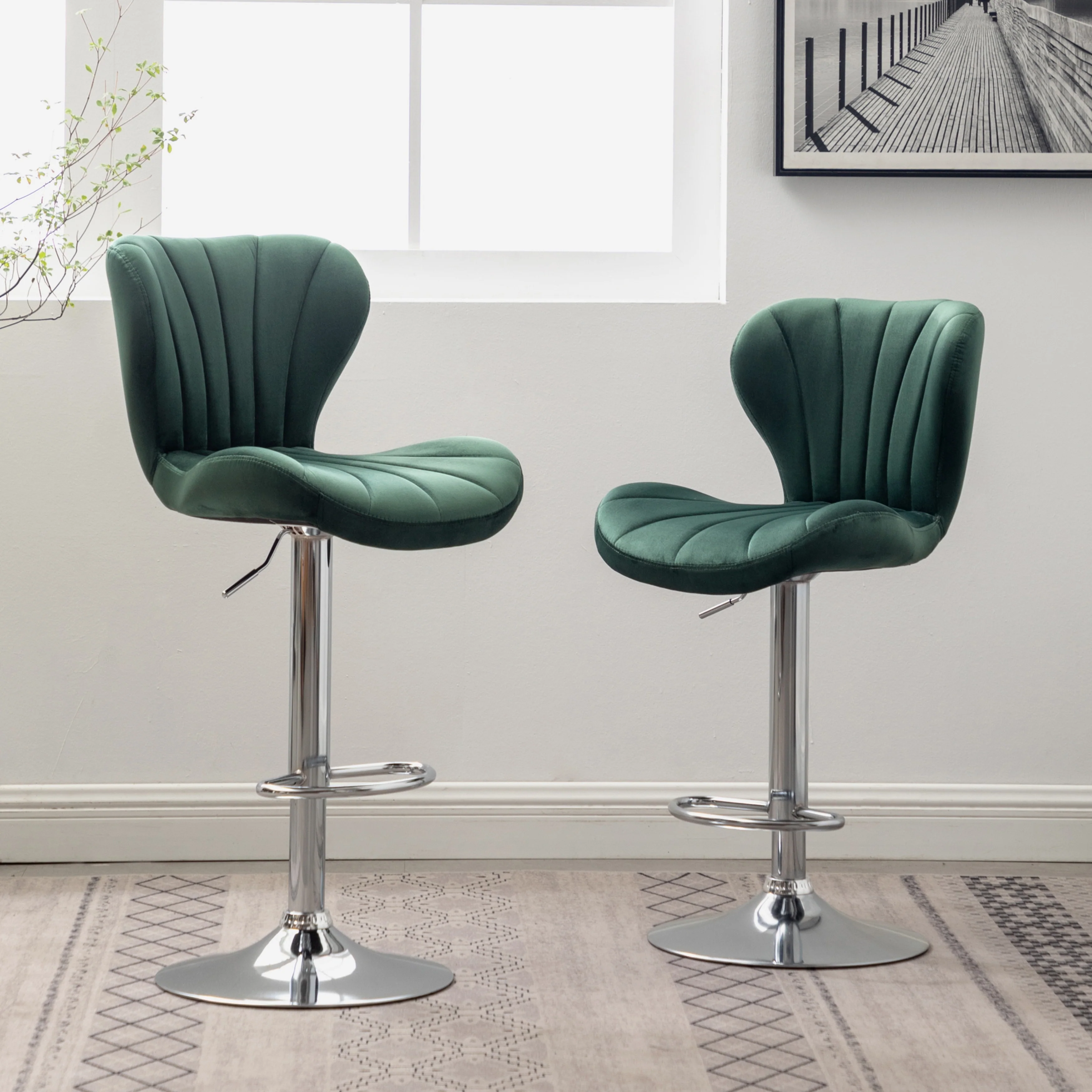 Roundhill Furniture Ellston Upholstered Adjustable Swivel Barstools, Set of 2