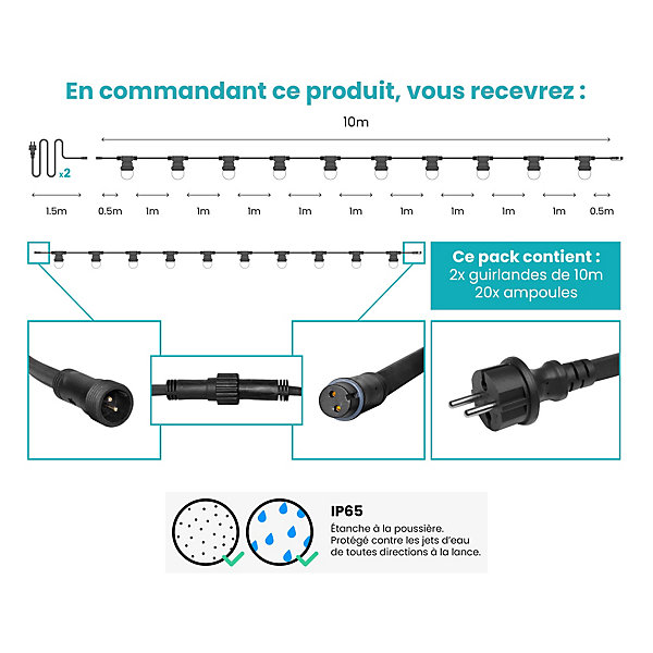 Kit Guirlande Guinguette 20m IP 65 Blanche