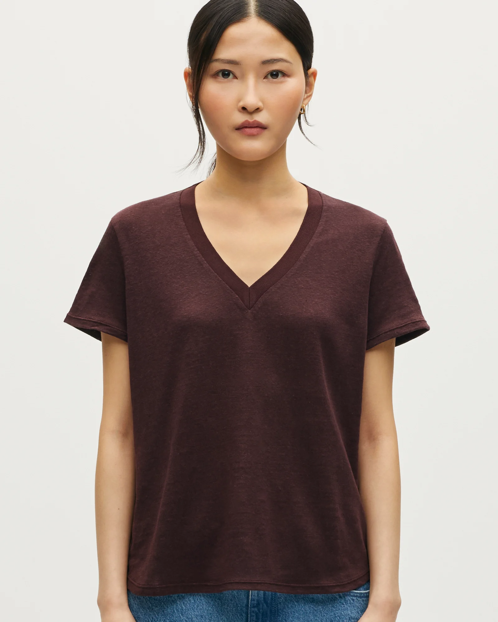 T-shirt col V en lin SARAH