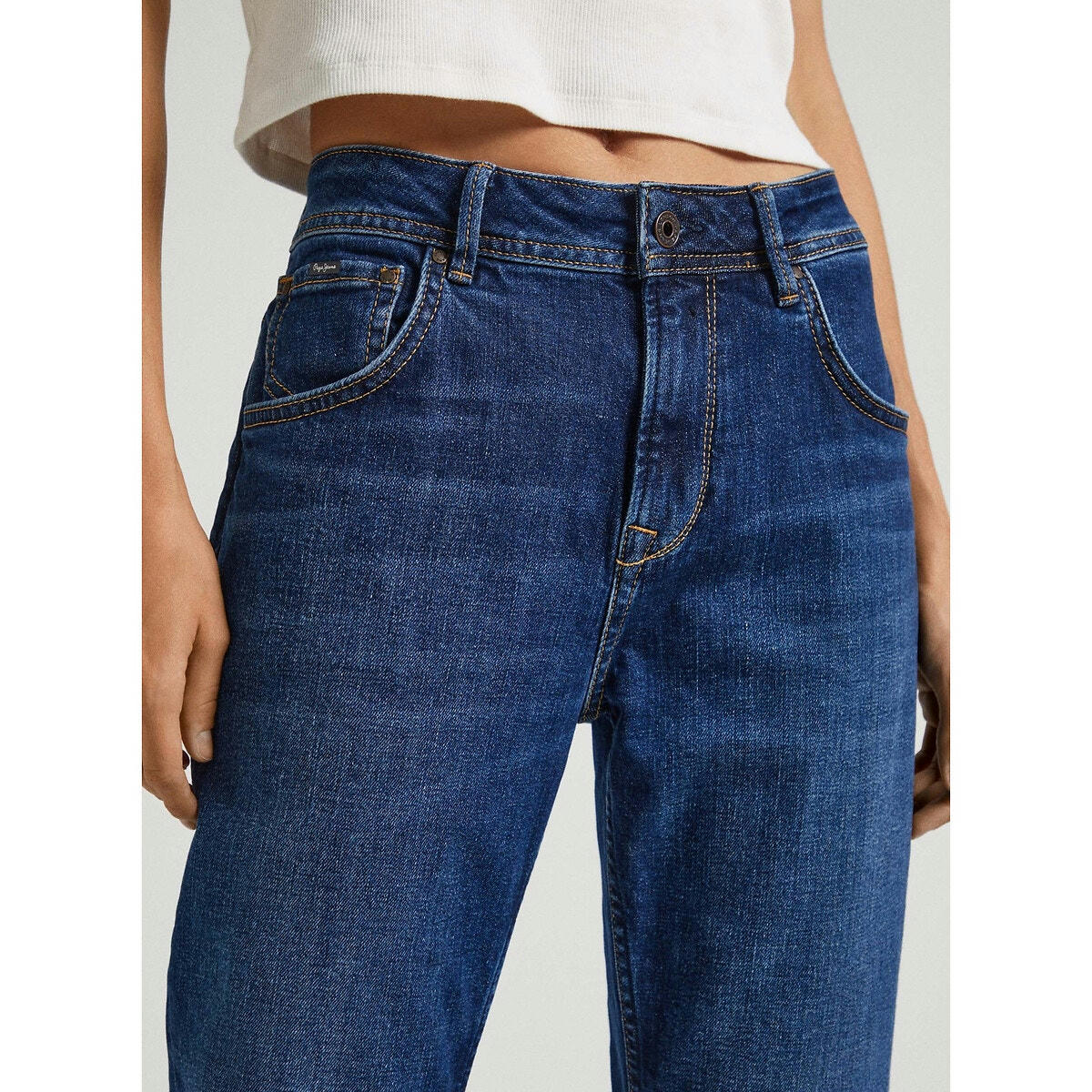 Jean droit tapered Violet, taille haute