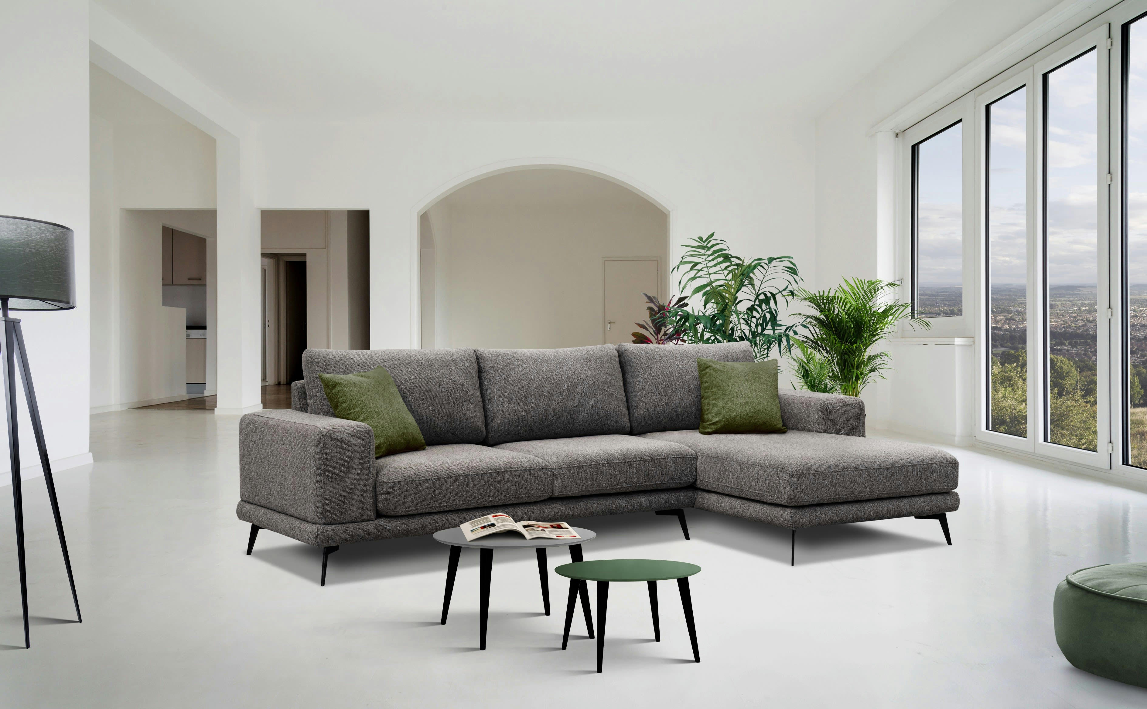 MEDIOLANE - Canapé d'angle droit 4 places tissu marron