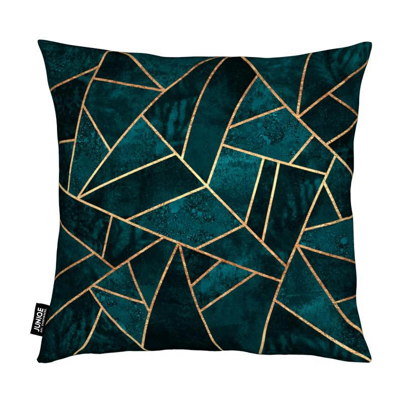 DEEP TEAL STONE - Coussin en microfibre en turquoise & vert 40x40