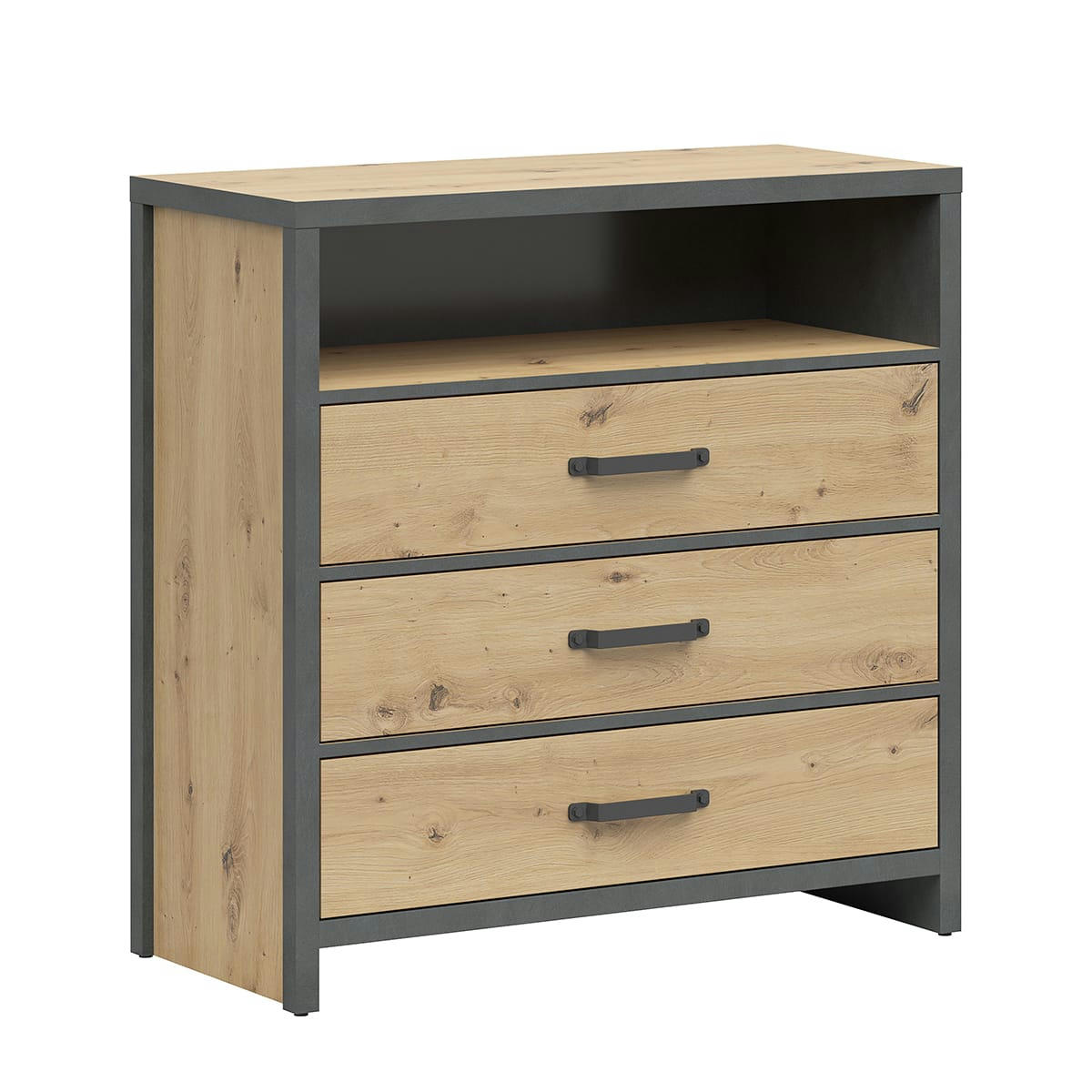 - Commode 3 tiroirs stratifiés naturel et gris