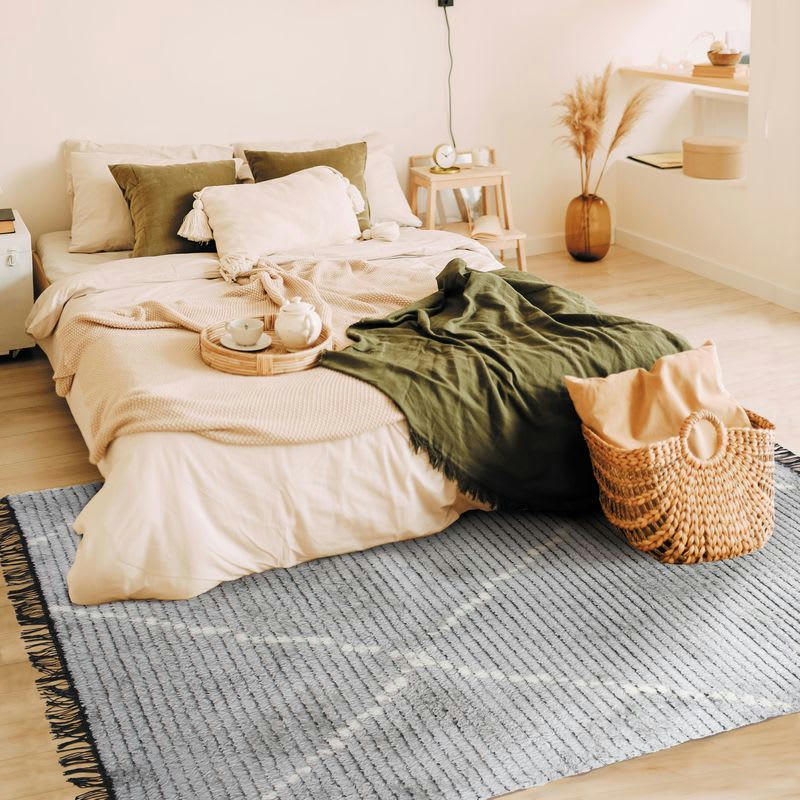 STEPPE - Tapis tout doux lignes beige et gris clair 160x230