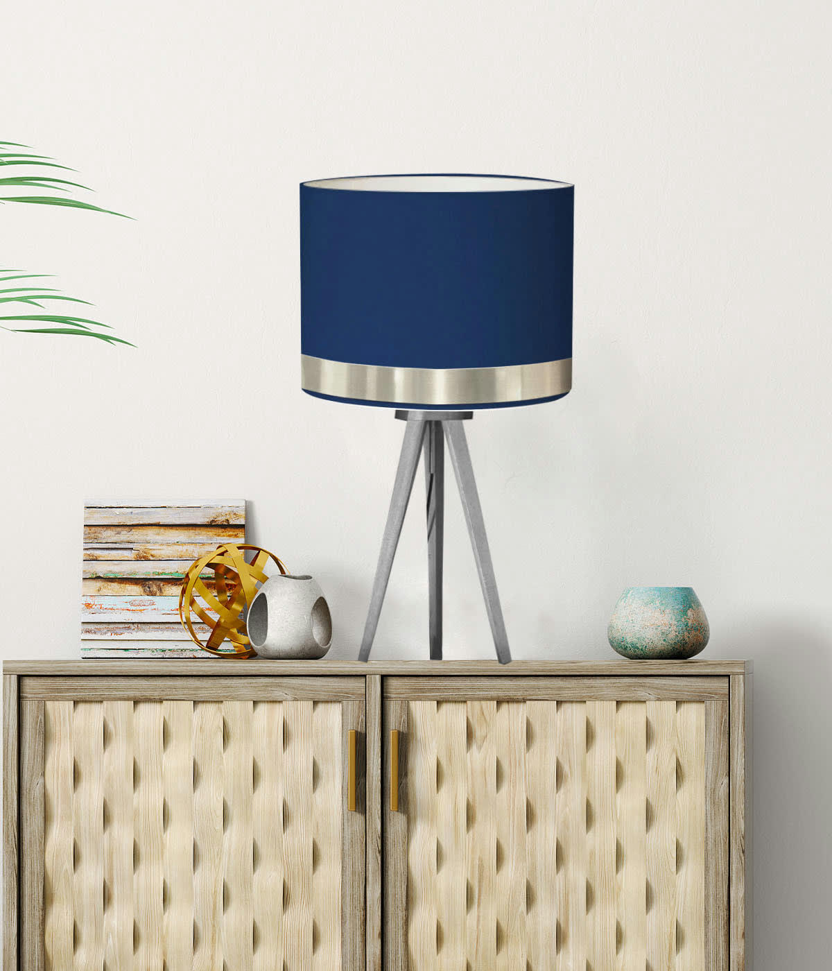 JONC - Abat-jour pour chevet rond bleu jonc aluminium D: 25 x H: 20