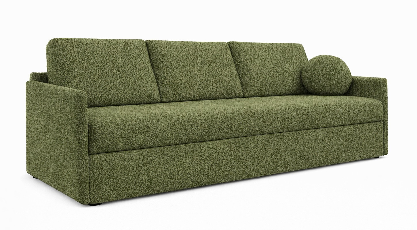 Nowoczesna sofa trzyosobowa SISI z funkcja spania w tkaninie Boucle zielona