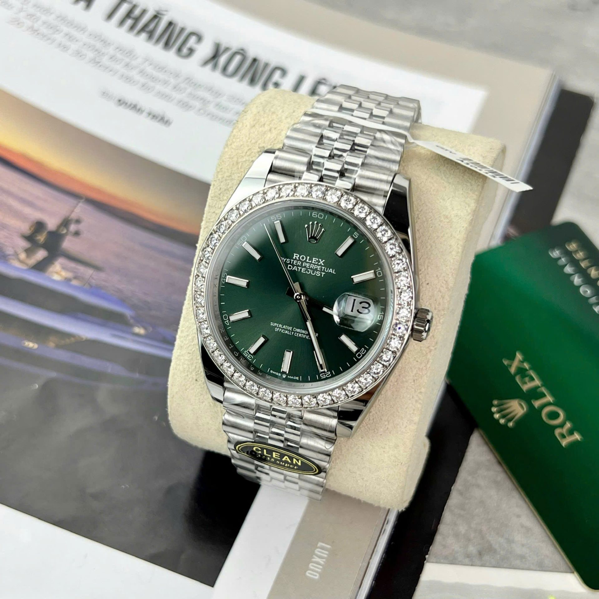 Rolex Datejust 904L Steel Green Dial With Diamonds 41mm Jub Super Clone