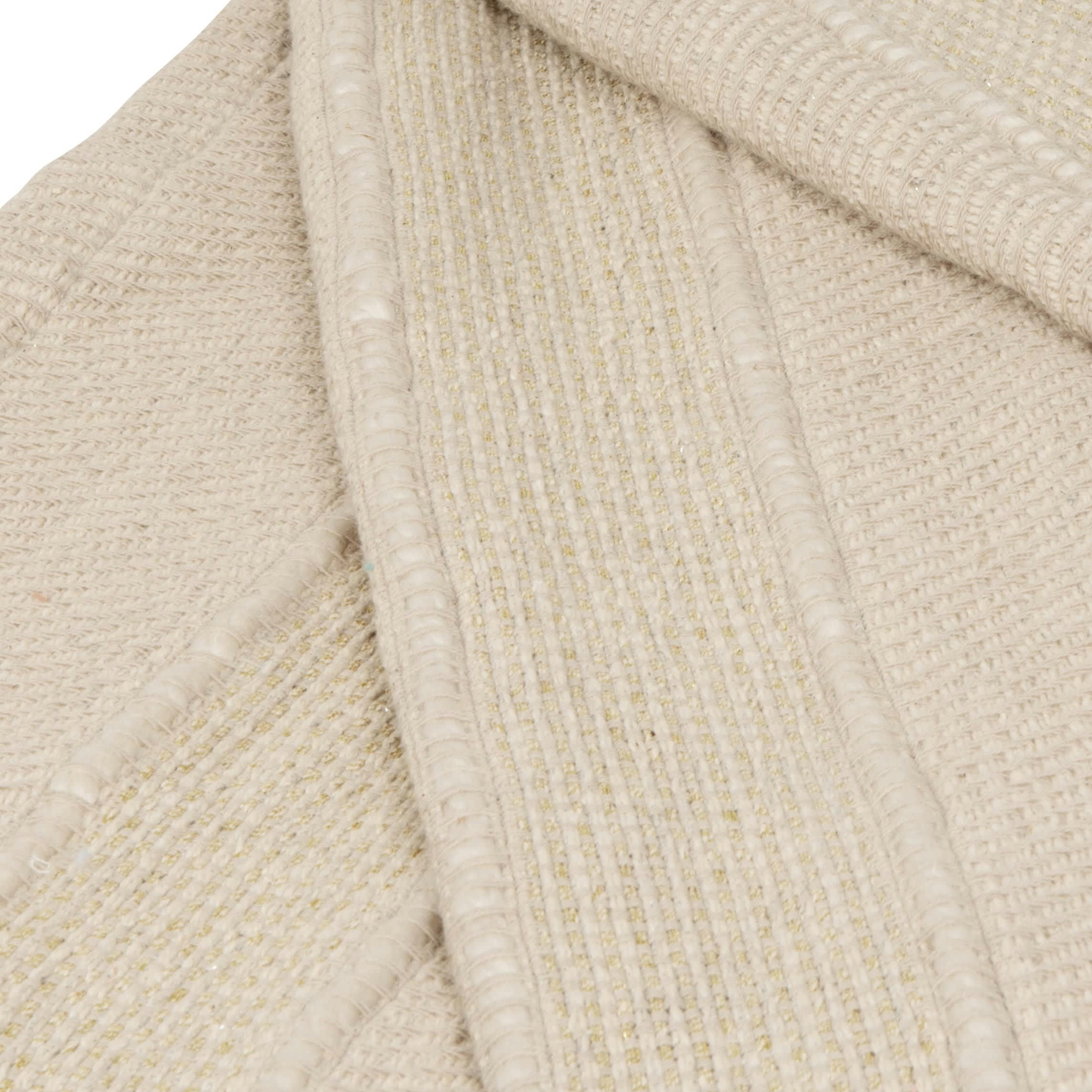 BATTOTA - Plaid en coton tissé argent, doré et beige à pompons 160x210