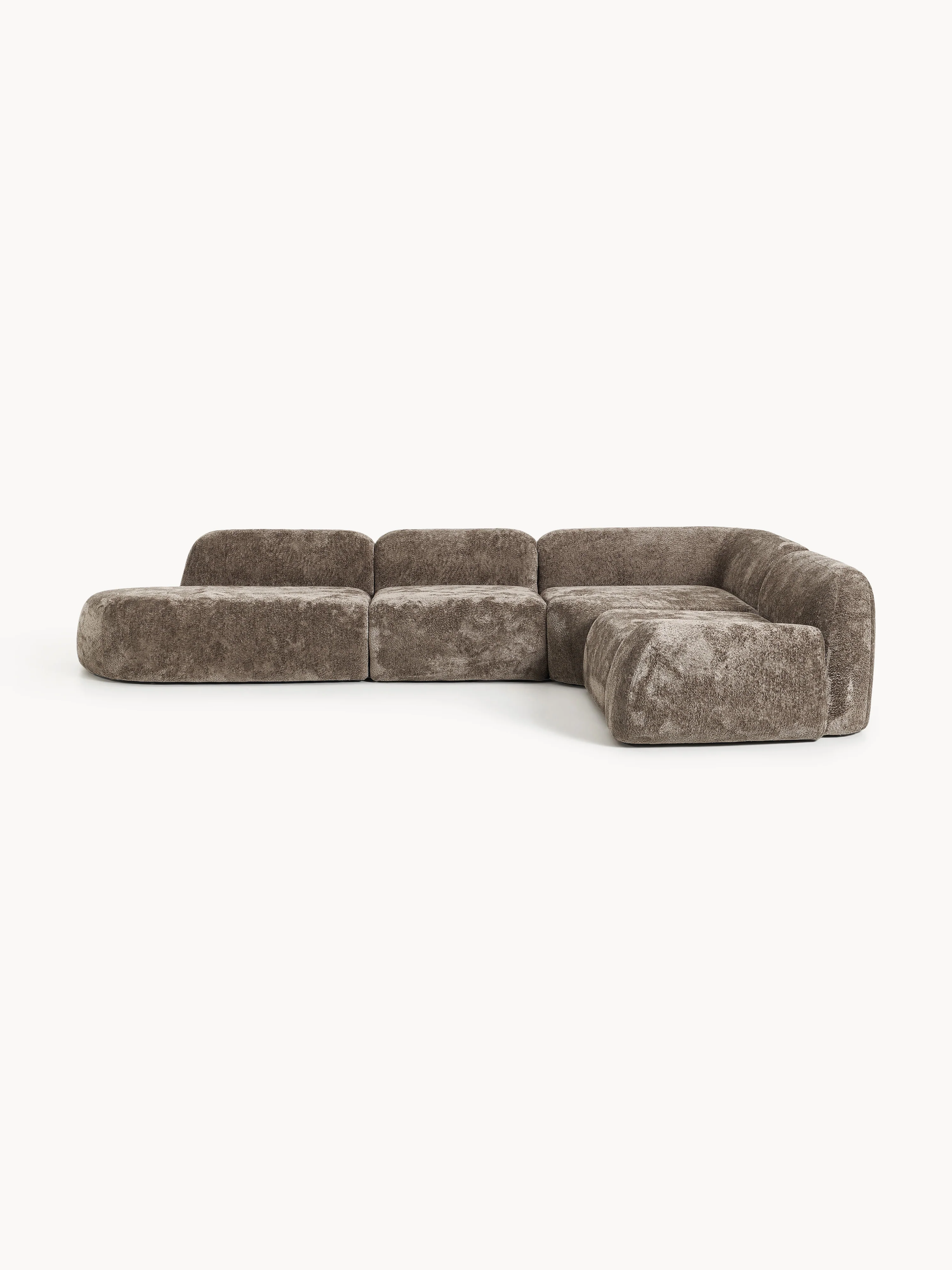 Modulares XL-Ecksofa Wolke (4-Sitzer) aus Teddy-Bouclé mit Chaiselongue-Ende
