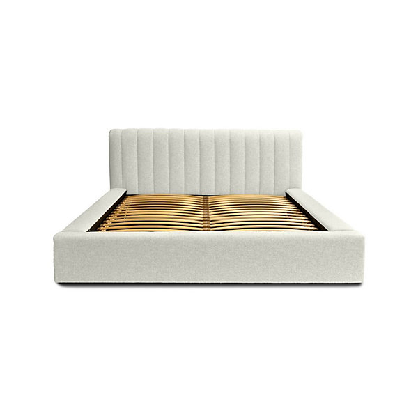 Lit coffre CERVINGris Lin naturel bouclé140x200 cmSommier relevableDesign haut de gamme