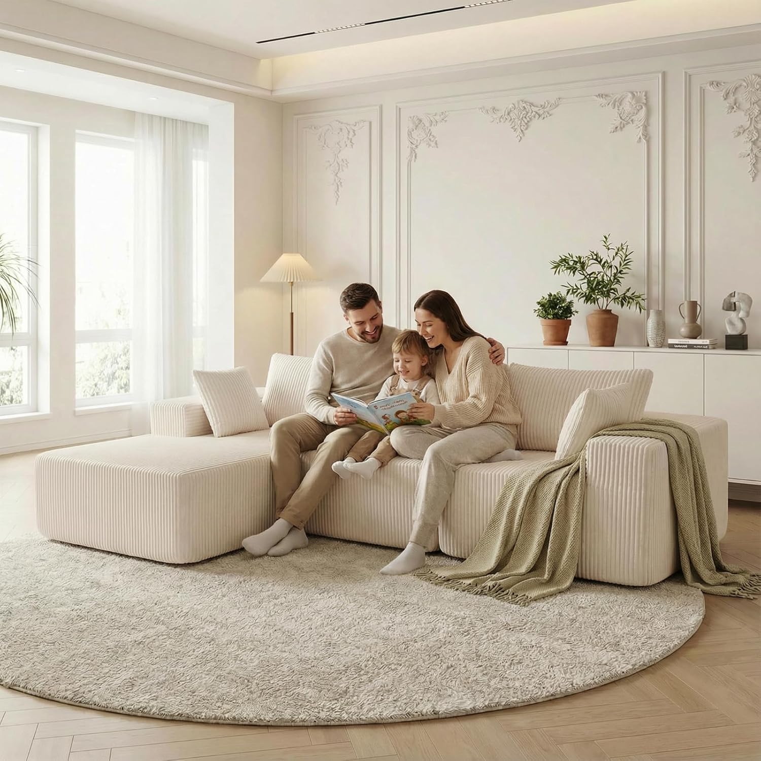DUMOS 108 Boneless Couch, Cloud Sectional Couch with L-Shape Chaise, Modular Sectional Sofa with Deep Seat, Upholstered Couch for Living Room Bedroom, No Assembly Required (Beige, Left Facing Chaise)