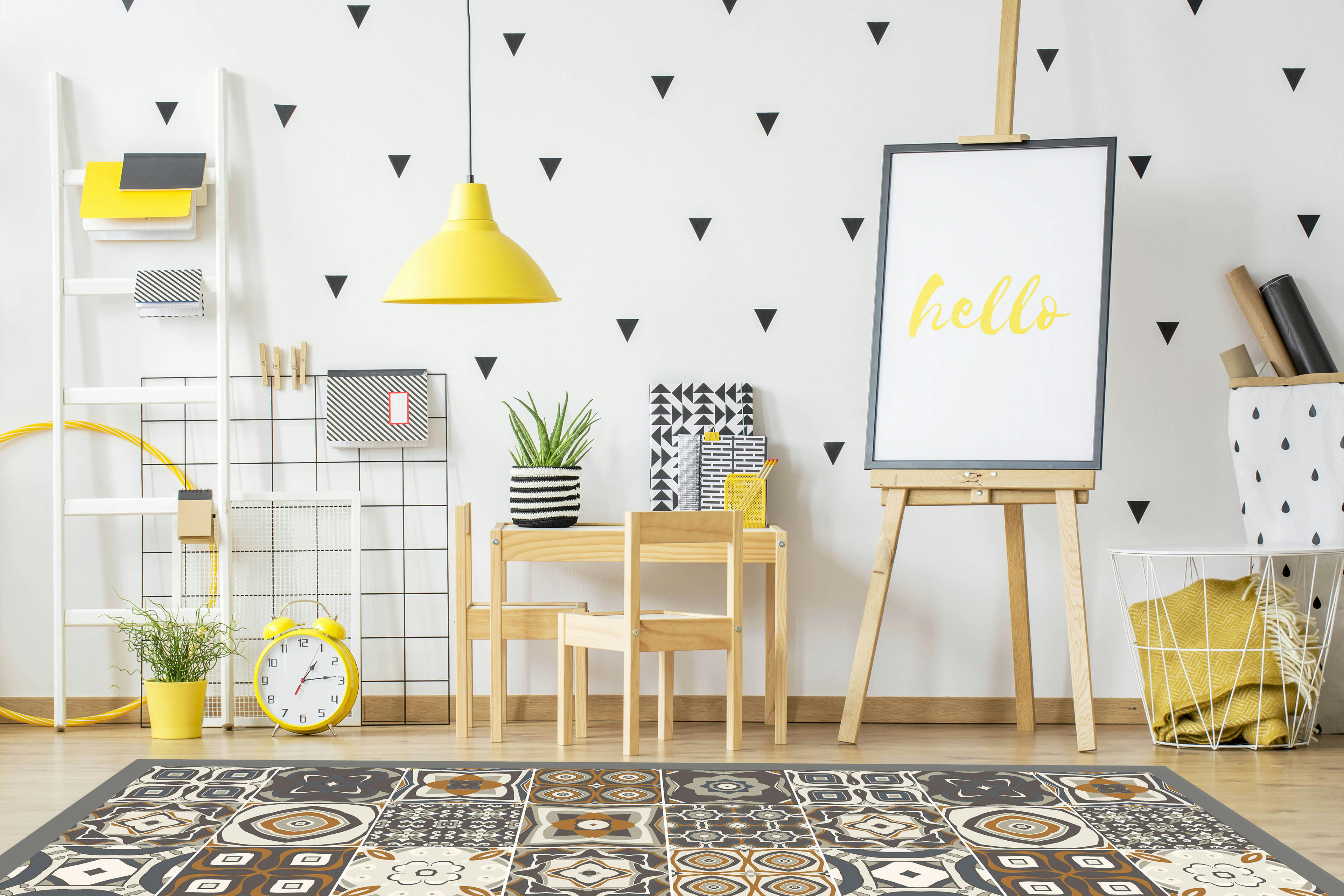 - Tapis vinyle carreaux ciments orange 200x200cm