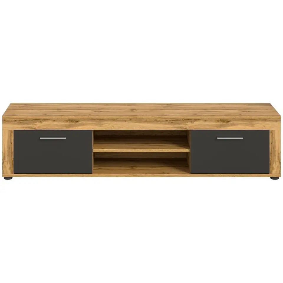 Hioshop Jam TV-meubel 2 vouwdeuren- 2 planken grijs- eiken decor