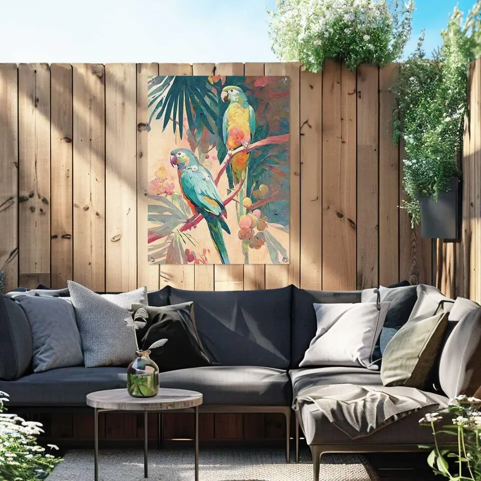 Tuinposter Bird Party - 80 x 60 - Groen