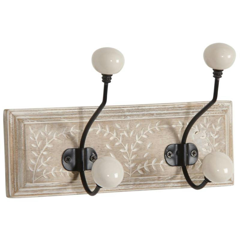 - Patère en manguier motif feuilles 2 crochets 2 crochets