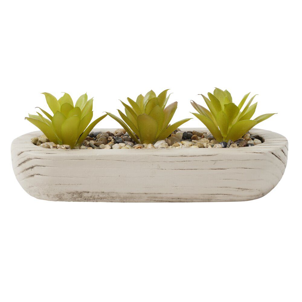 Plante grasse artificielle base ovale ciment imitation bois 18x8xH8cm (2 modèles)