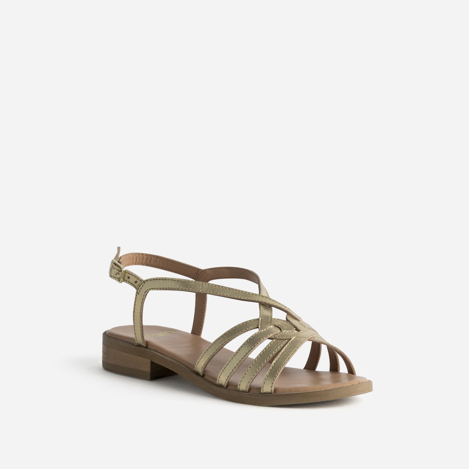 Sandale dorée cuir brides entrelacées