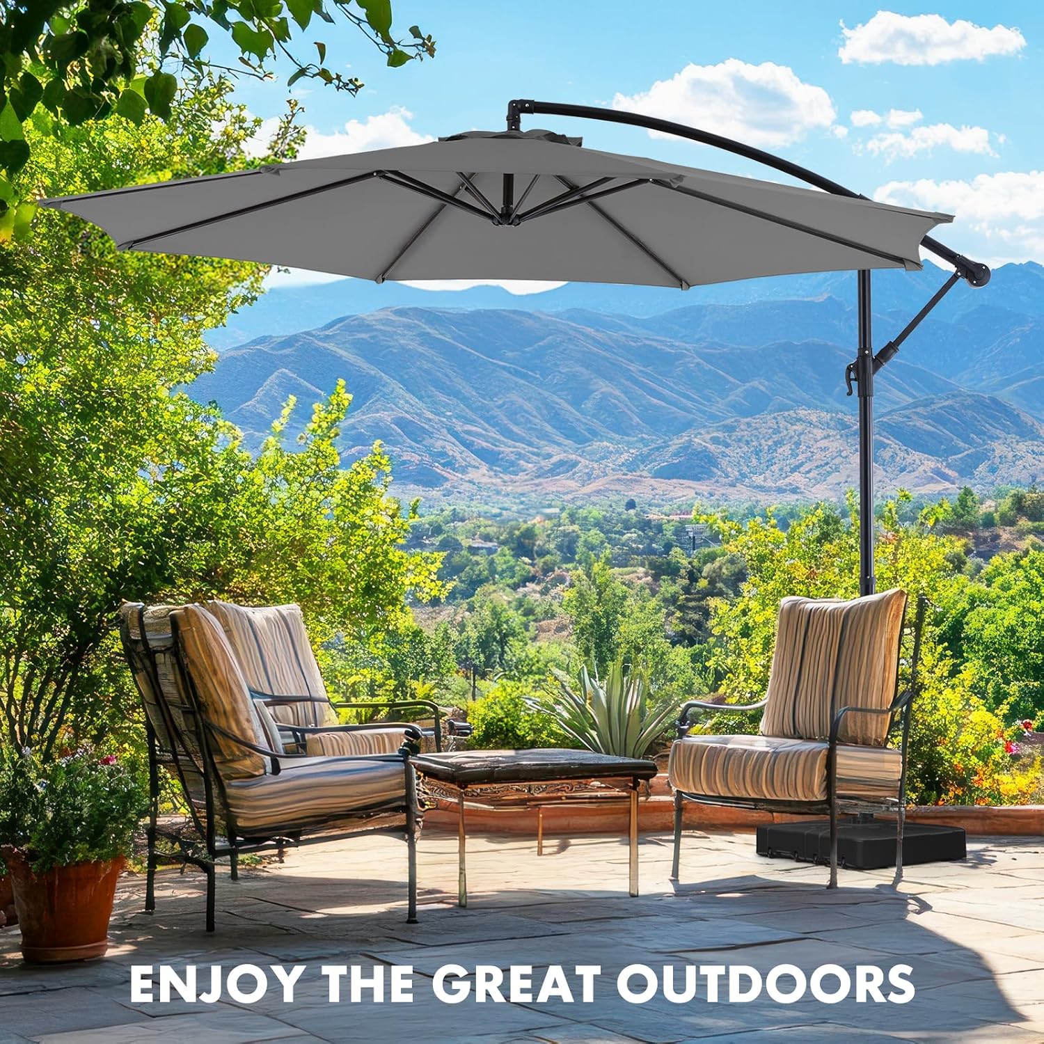 9.8FT Offset Patio Umbrella Hanging Cantilever Umbrella Outdoor Sun Shade with Easy Tilt Adjustment, 8 Ribs, UV Protection for Backyard, Lawn, Garden and Pool, Blue(Blue/9.8FT)