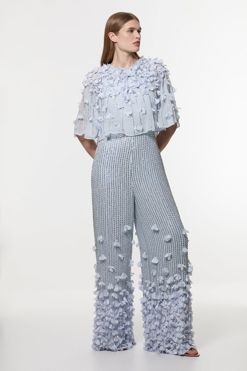 KarenMillen Crystal Applique Angel Sleeve Woven Jumpsuit