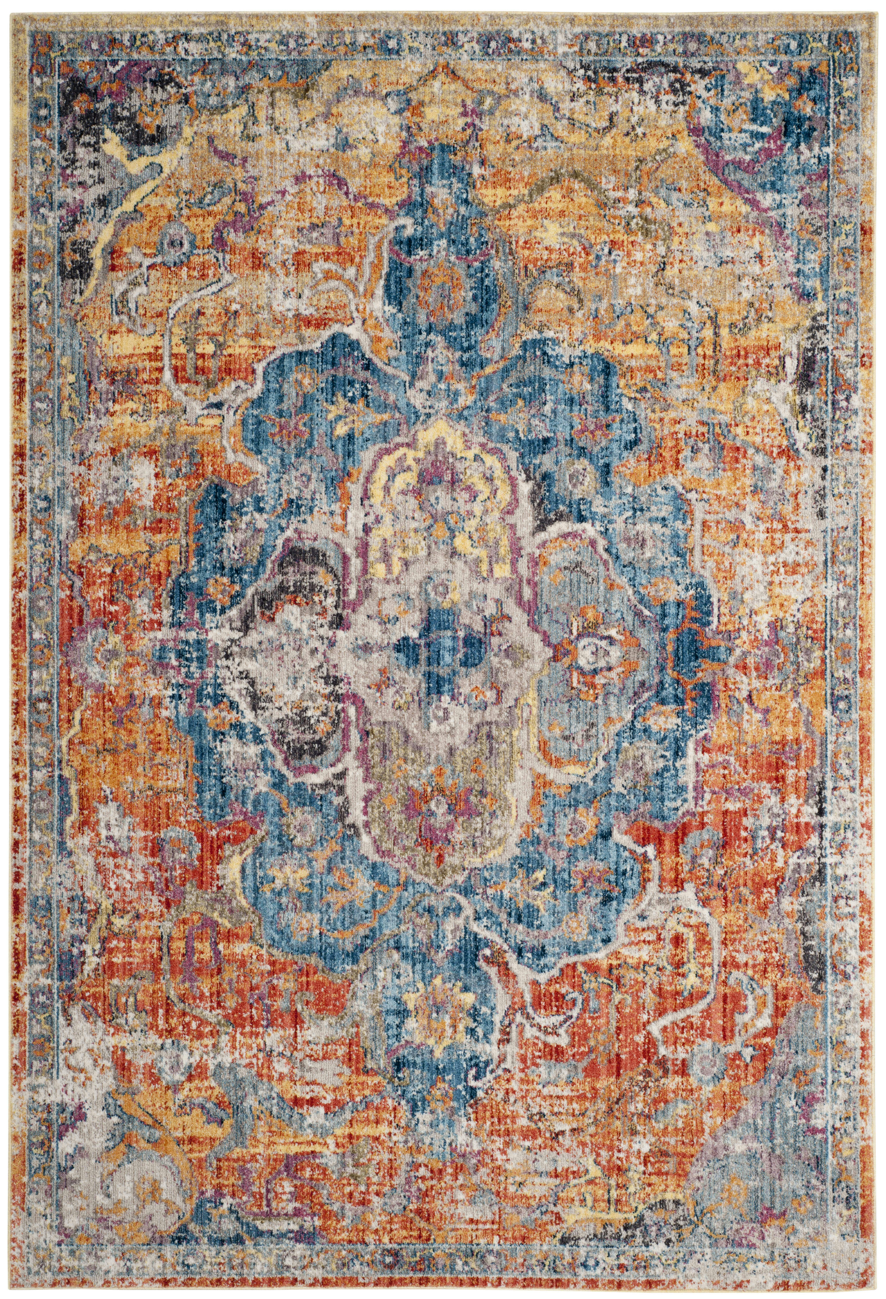 BRISTOL - Tapis de salon interieur en bleu & orange, 91 x 152 cm
