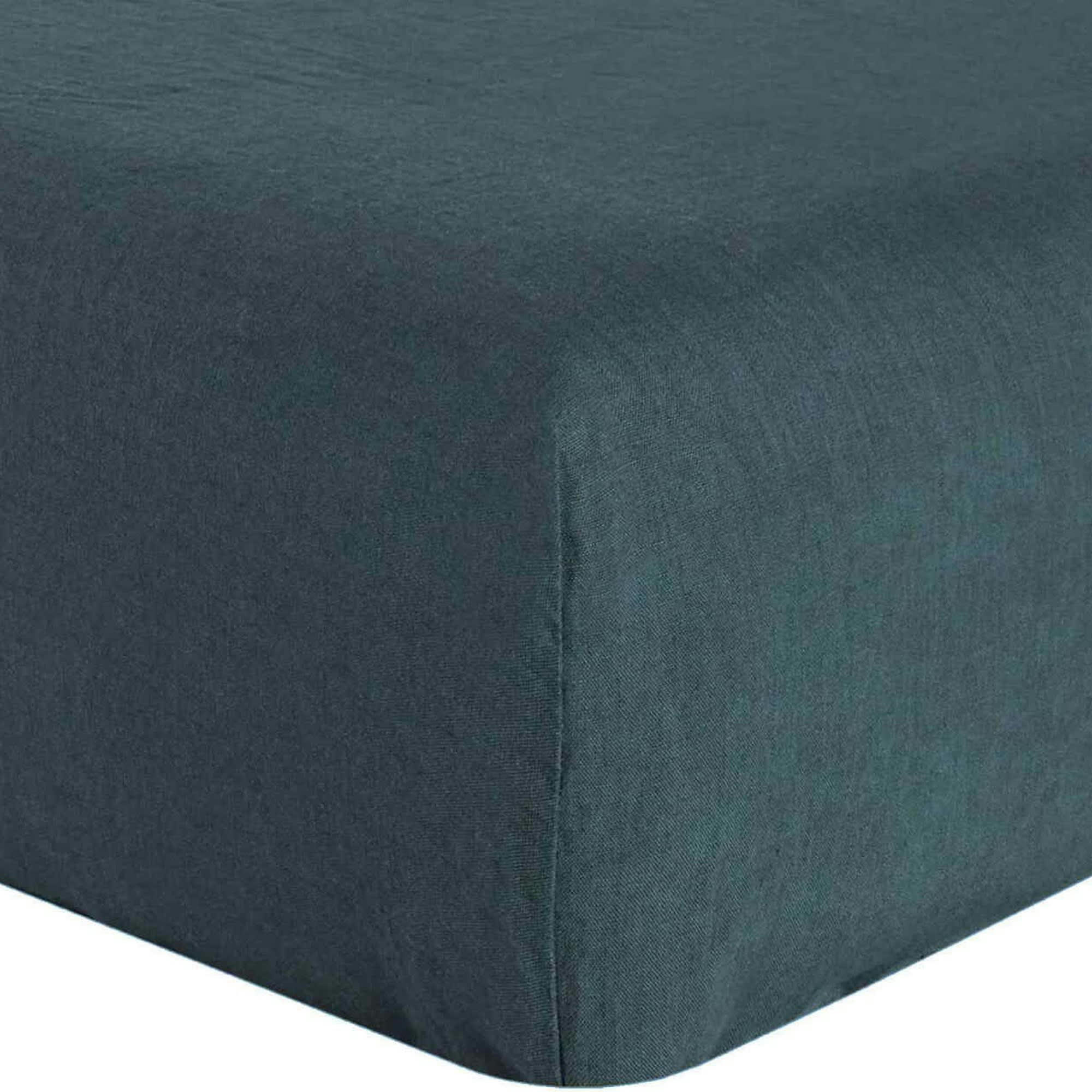 - Drap housse lin lavé bleu 160x200 cm